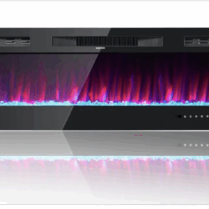 Electric Fireplace, Recessed/Wall Mounted, Remote Control, 0-9H Timer Setting,12 Flame Colors, Black/White(Black, 50 INCH)