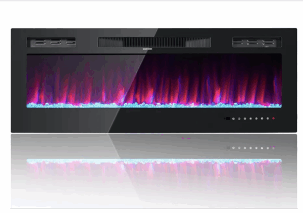 Electric Fireplace, Recessed/Wall Mounted, Remote Control, 0-9H Timer Setting,12 Flame Colors, Black/White(Black, 50 INCH)