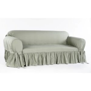 Ruffled One Piece-Box Cushion Loveseat Slipcover