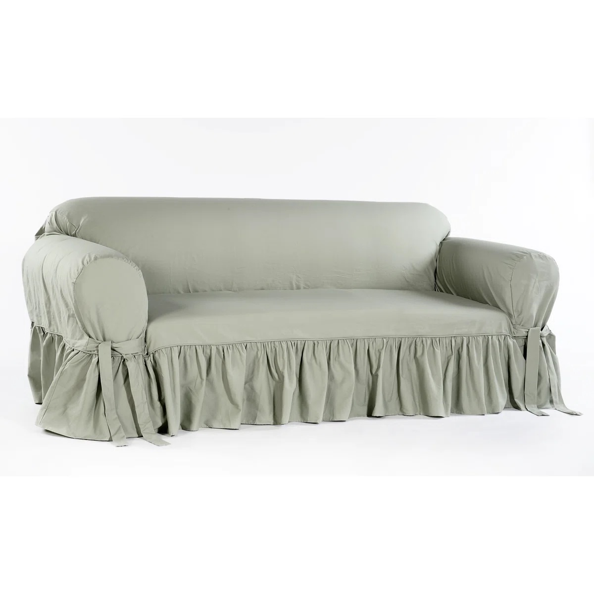 Ruffled One Piece-Box Cushion Loveseat Slipcover