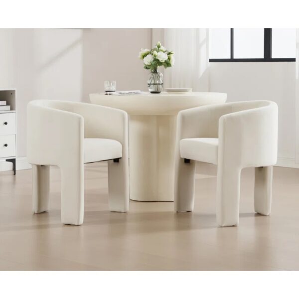 Modern Barrel Dining Chair With Solid Wood Legs, Upholstered Arm Dining Chair Beige