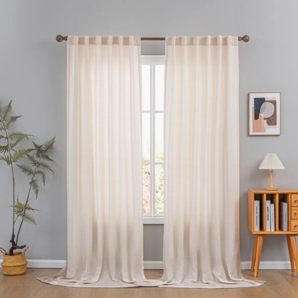 Cotton Blend Textured Semi-Sheer Back Tab/Rod Pocket Curtain Pair Cream