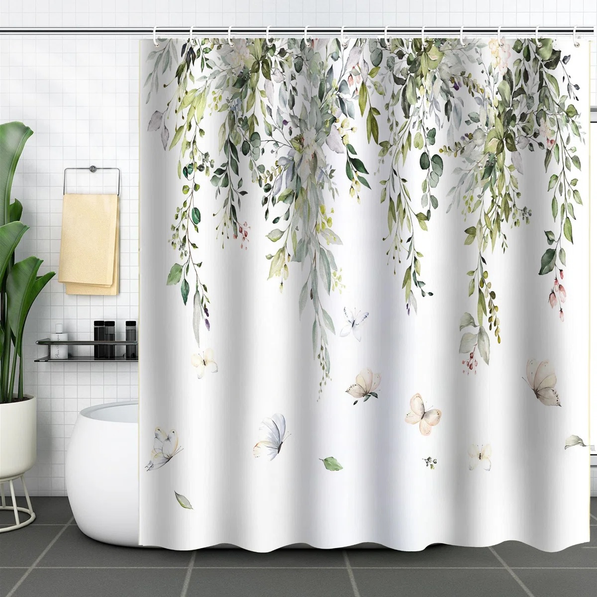 Shower Curtain 71*71 Inch With Hooks White