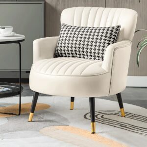 Faux Leather Accent Chair with Lumbar Pillow Metal Legs White