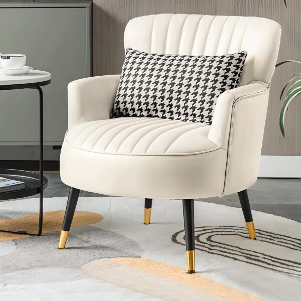 Faux Leather Accent Chair with Lumbar Pillow Metal Legs White