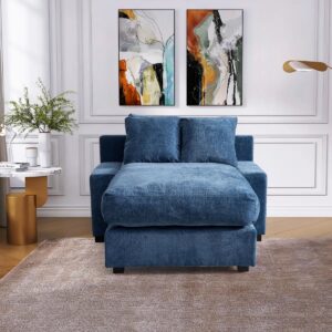 48.8"W Luxury Corduroy Chaise Lounge Blue