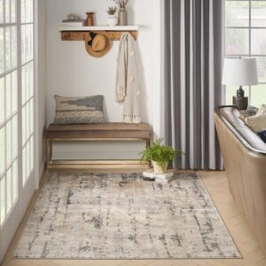 Addie Abstract Machine Made Power Loom Area Rug in Beige/Grey 8'10" x 11'10"