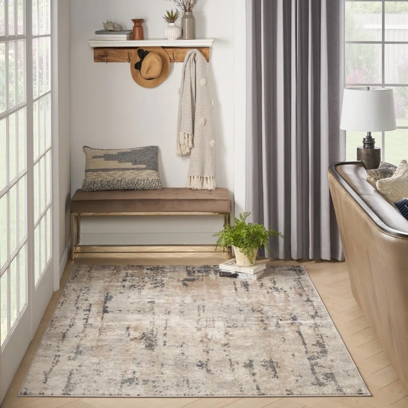 Addie Abstract Machine Made Power Loom Area Rug in Beige/Grey 8'10" x 11'10"