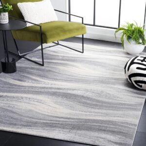 Abstract Power Loom Grey/Ivory Area Rug 8'x10'