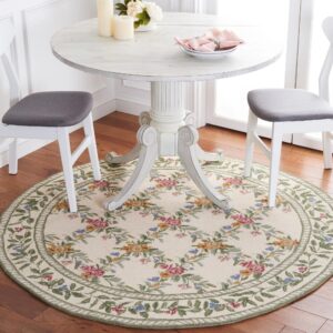 Jonsson Floral Hand-Hooked Wool Ivory Area Rug Round 5'6"