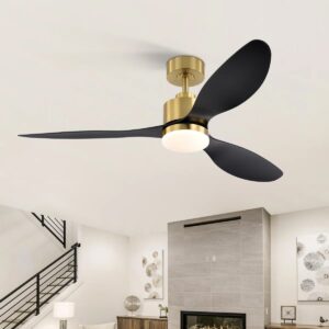 30007-GD Loritta 52'' 3 - Blade Large Indooor Ceiling Fan With Light Kit and Remote, 3 LED Colours, 6 Speed Noiseless DC Motor, 5'' Downrod, Timer