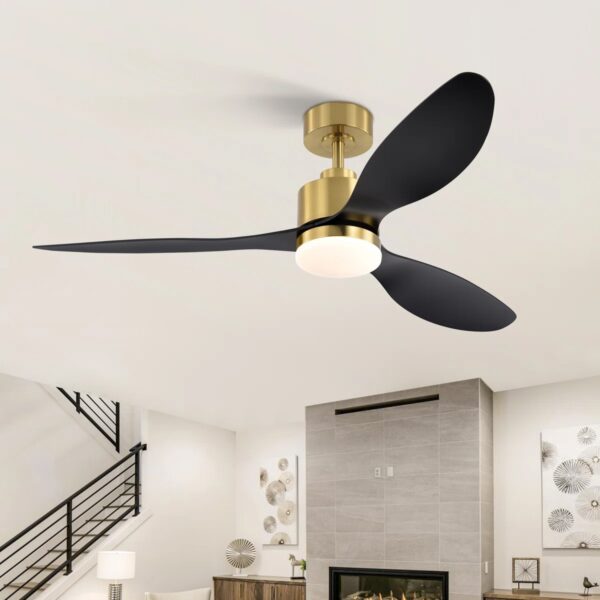 30007-GD Loritta 52'' 3 - Blade Large Indooor Ceiling Fan With Light Kit and Remote, 3 LED Colours, 6 Speed Noiseless DC Motor, 5'' Downrod, Timer
