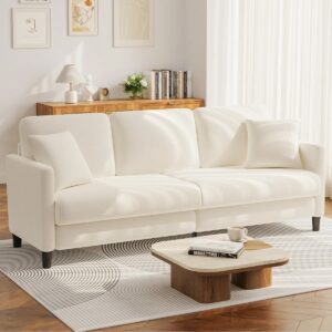 Febo 83'' Square Arms Teddy Sofa Solid Wood Frame Beige