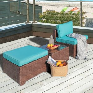 3-Piece Patio Sectional Sofa Set with Side Table and Ottoman