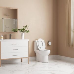 DV-1F0182 DeerValley Elongated One Piece Toilet Dual Power Flush Toilet 1.1/1.6 GPF and 12'' Rough-in Toilet Bowl with Toddler Toilet Seat