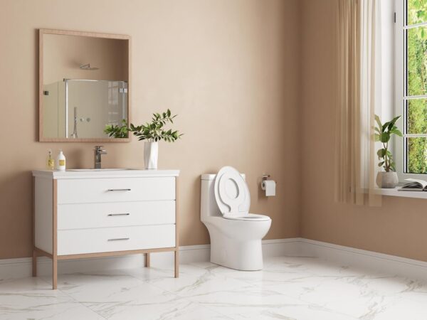 DV-1F0182 DeerValley Elongated One Piece Toilet Dual Power Flush Toilet 1.1/1.6 GPF and 12'' Rough-in Toilet Bowl with Toddler Toilet Seat