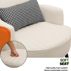 Accent Chair with Lumbar Pillow, Modern Upholstered Armchair White & Orange
