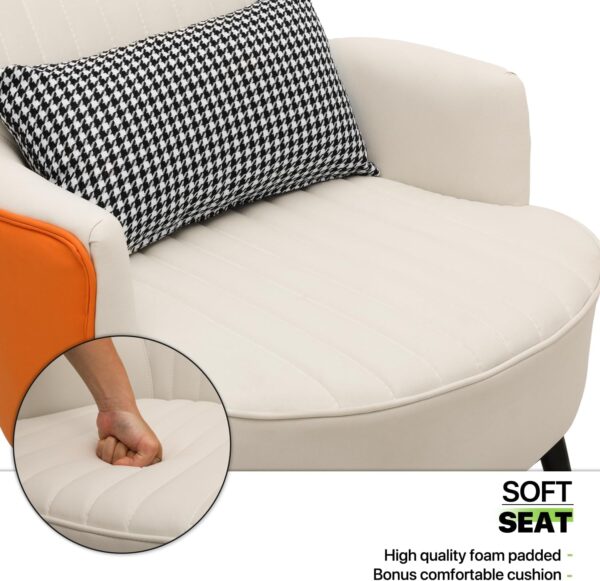 Accent Chair with Lumbar Pillow, Modern Upholstered Armchair White & Orange
