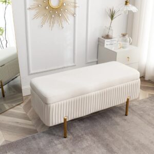 Miajah Velvet Upholstered Flip Top Storage Bench Beige