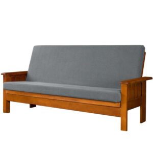 Textured Grid Stretchy Washable Box Cushion Futon Slipcover Gray
