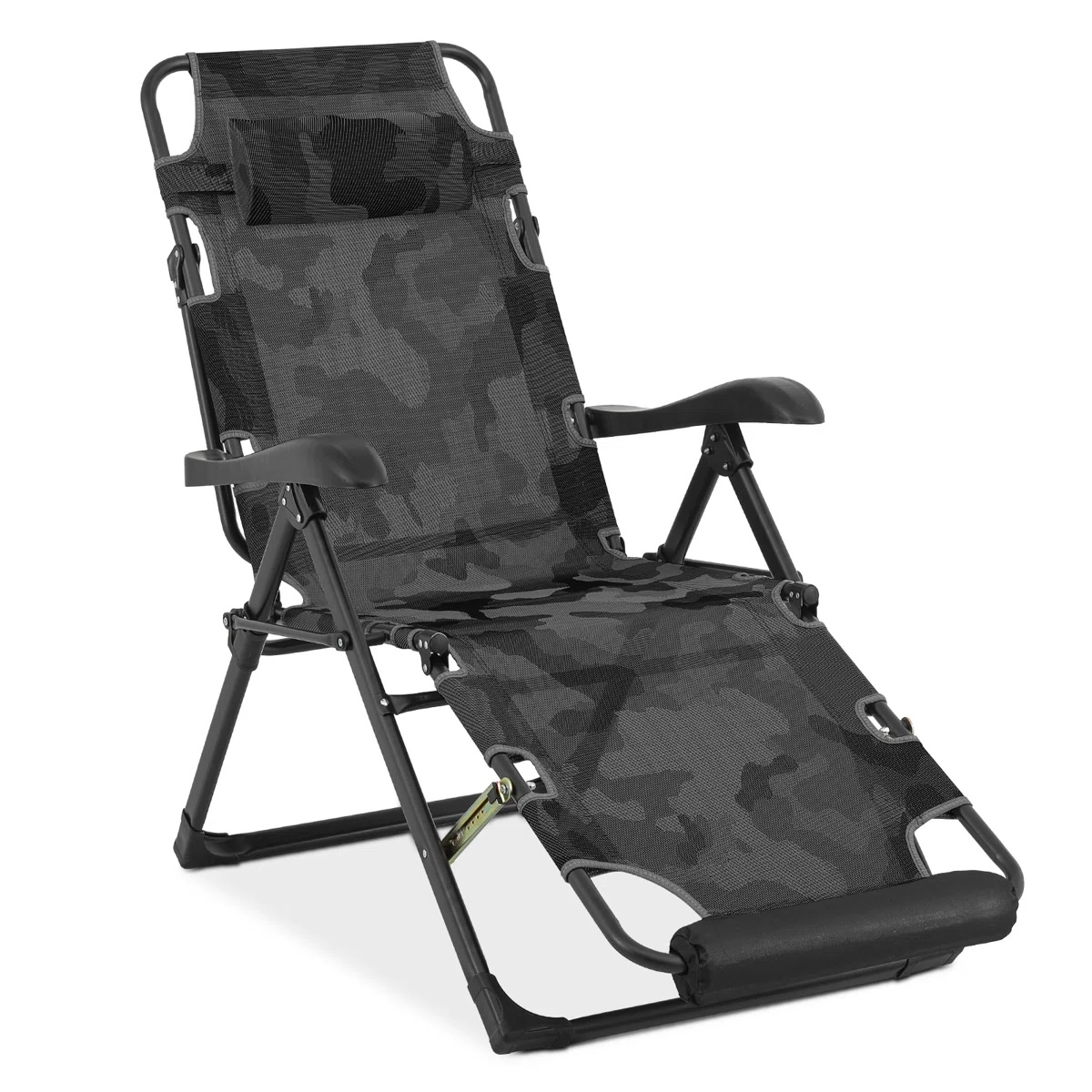Rumaisa Folding Lounge Chair Recliner, Adjustable Reclining Chair Sleeping Bed with Foam Footrest