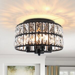 Jashaun Crystal Semi Flush Mount Black