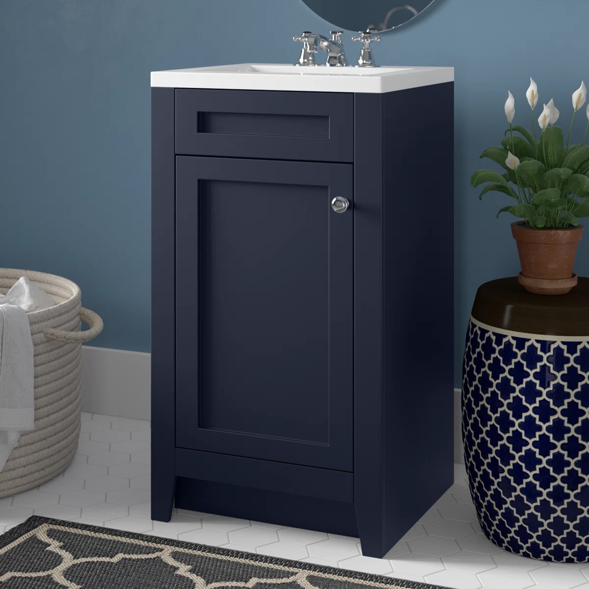 18.5" Single Bathroom Vanity With Cultured Marble Top Navy Blue