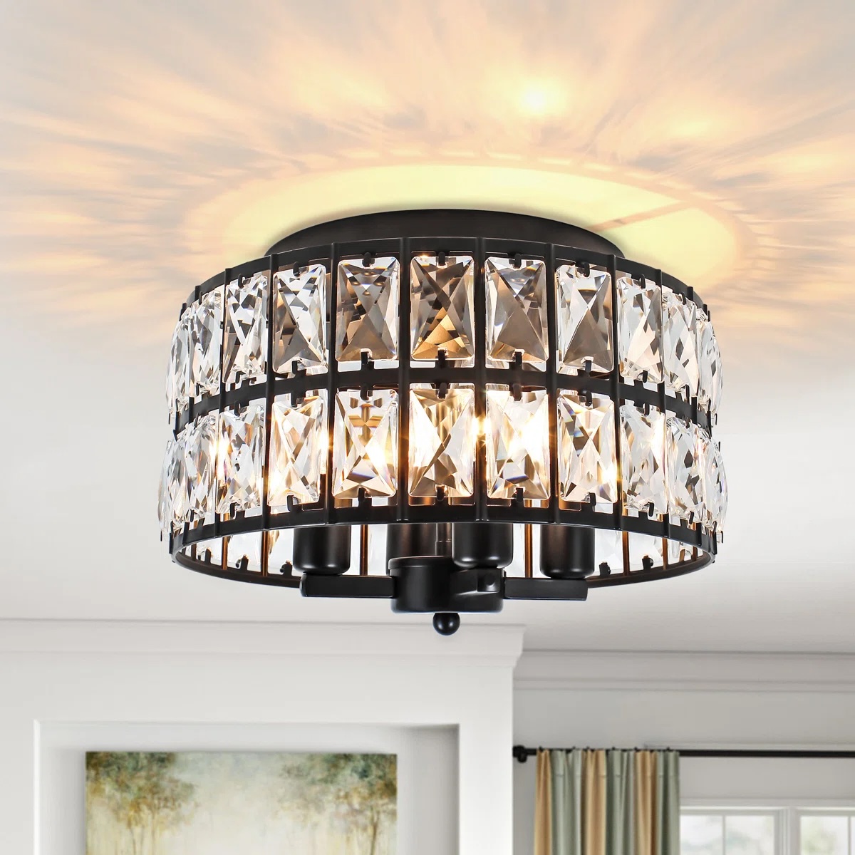 Jashaun Crystal Semi Flush Mount Black