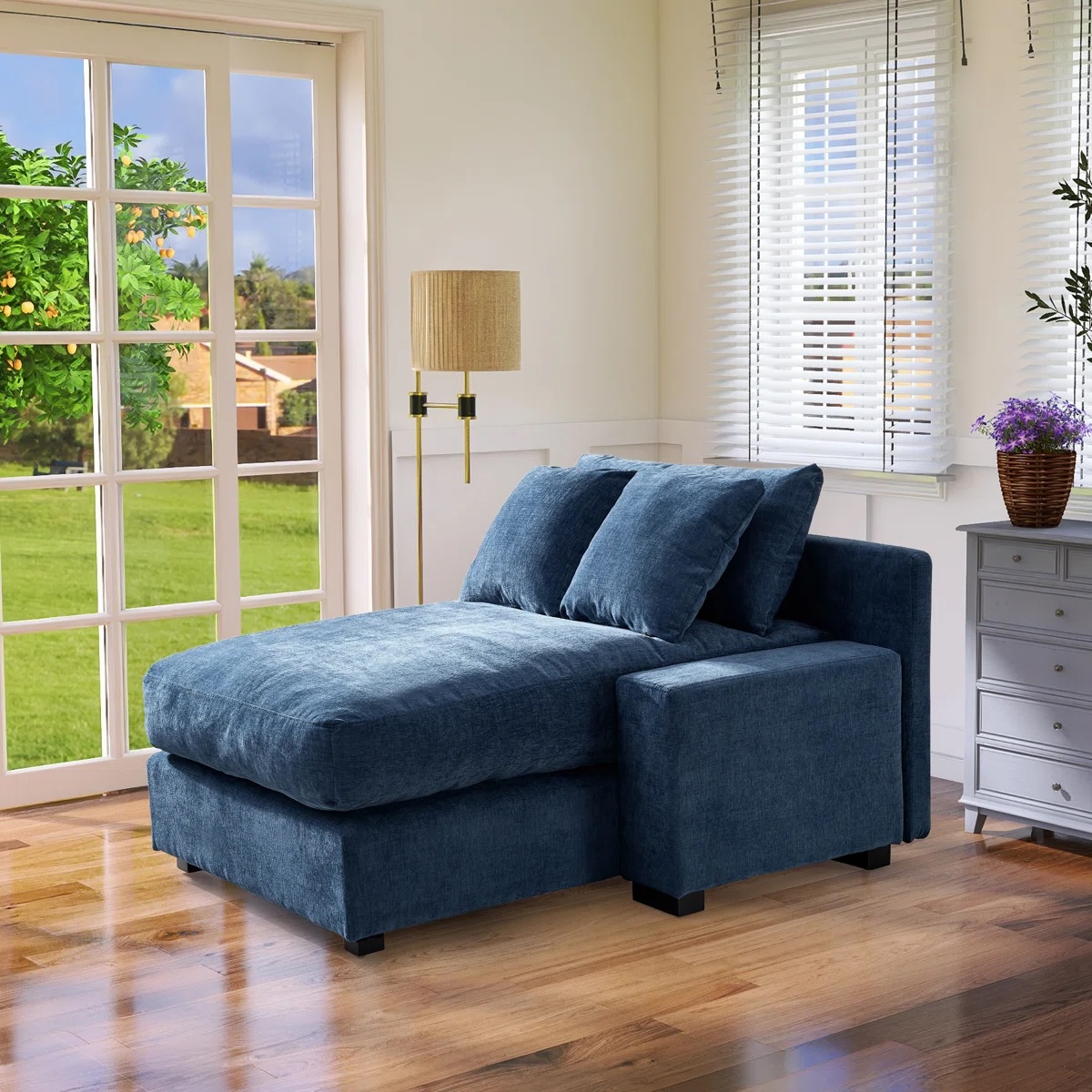 48.8"W Luxury Corduroy Chaise Lounge Blue - Image 2