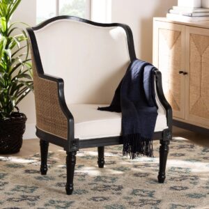 Elizette Traditional French Beige Fabric And Honey Oak Finished Wood Accent Chair