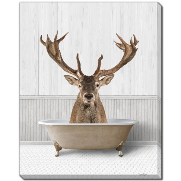 Bath Time Deer Canvas Wall Art Canvas 16x20