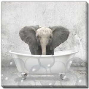 Baby Elephant Bath Canvas Wall Art 18"x18"
