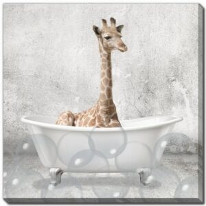 Baby Giraffe Bath Canvas Wall Art 18"x18"