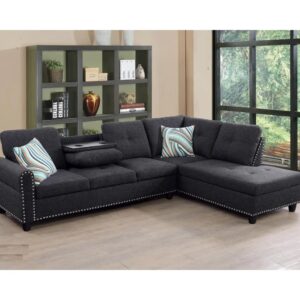 Budapest 97.2" Sectional With Drop-Down Table Black Linen