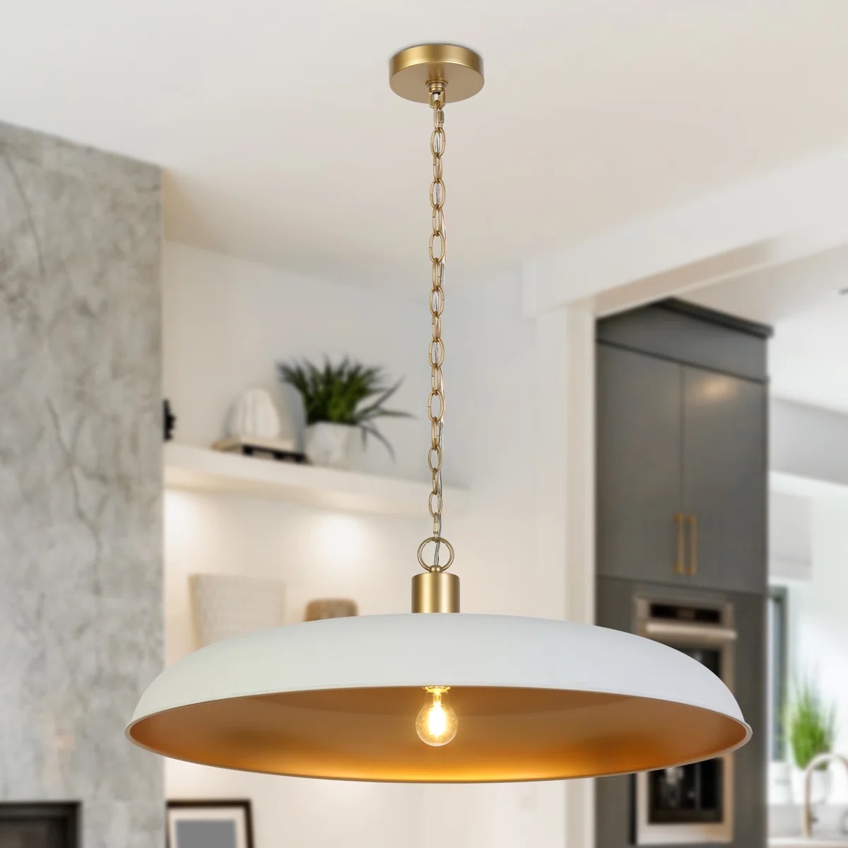 1-Light Oversized 33.5" Dimmable Dome Kitchen Island Pendant