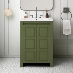 24" Vintage Small Bathroom Vanity with Ceramic Sink Green