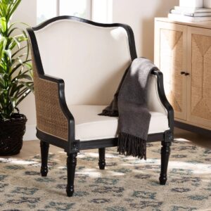 Elizette Traditional French Beige Fabric And Honey Oak Finished Wood Accent Chair