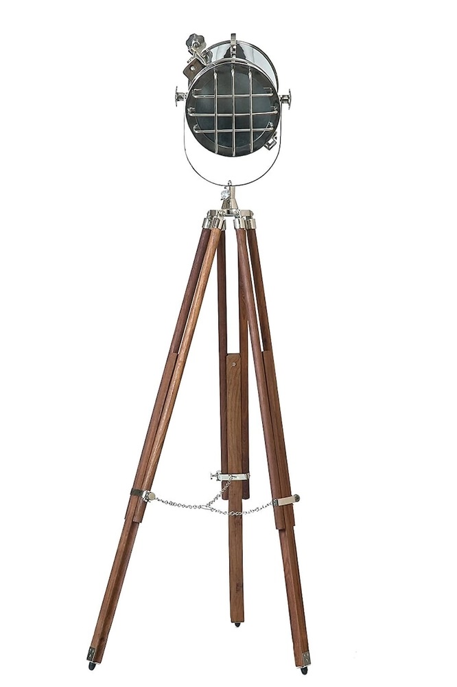 Floor Lamp with Brown Wooden Tripod Stand Retro