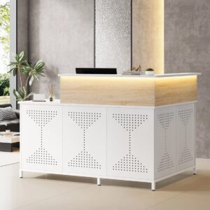 L-Shaped Manufactured Wood Reception Desk With LED Light, Front Desk