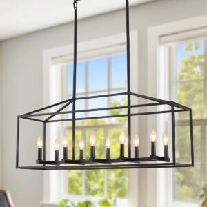 10 - Light 38" Wide Dimmable Kitchen Island Square / Rectangle Chandelier Farmhouse