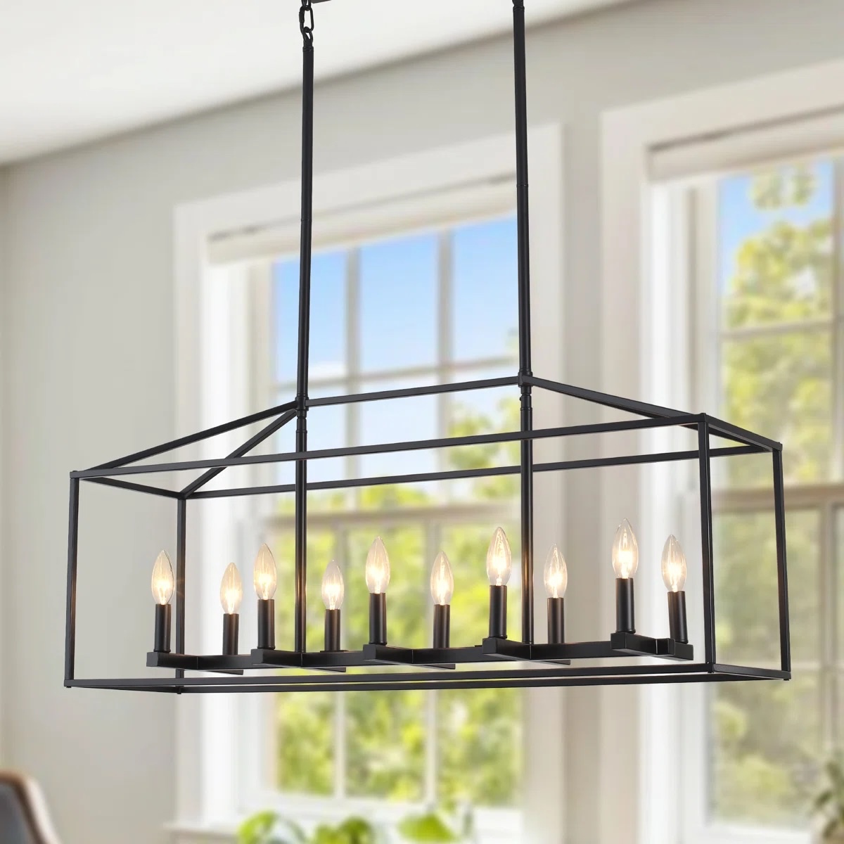 10 - Light 38" Wide Dimmable Kitchen Island Square / Rectangle Chandelier Farmhouse