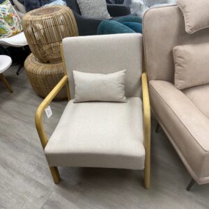 26" Wide Mid Century Upholstered Solid Wood Accent Chair with an Extra Pillow
