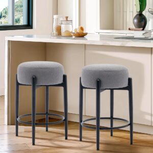 Carie 24'' Sherpa Upholstered Counter Stool (Set of 2) Gray