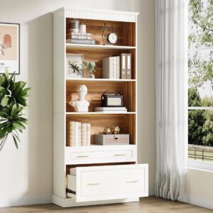 White Bookcase With File Cabinet Drawers