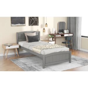 Wood Platform Bed With Headboard,Footboard And Wood Slat Support Twin