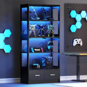5-Tier Tempered Glass Display Cabinet with LED Lights