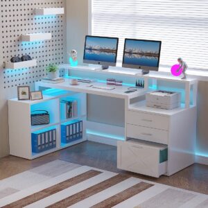 Ravleen 66'' W L-Shaped Computer Desk with Cube Shelves and Cabinet