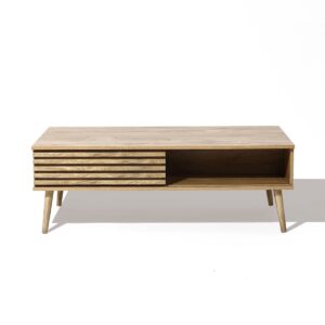 Mid-Century Modern Rectangular Coffee Table with Sliding Door and Storage