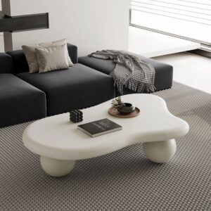 Cloud Shaped Coffee Table With 3 Ball Legs For Living Room White