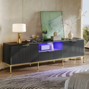 Alkire 70" Fluted TV Stand Wave Pattern Buffet Cabinet Black